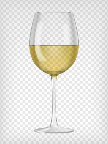Realistic Transparent Wine Glass Filled White Wine Graphic Design Elements — ストックベクタ