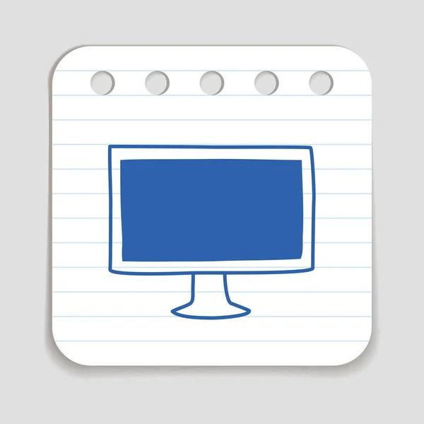 Icona Doodle Computer Monitor Penna Blu Disegnato Mano Simbolo Infografico — Vettoriale Stock