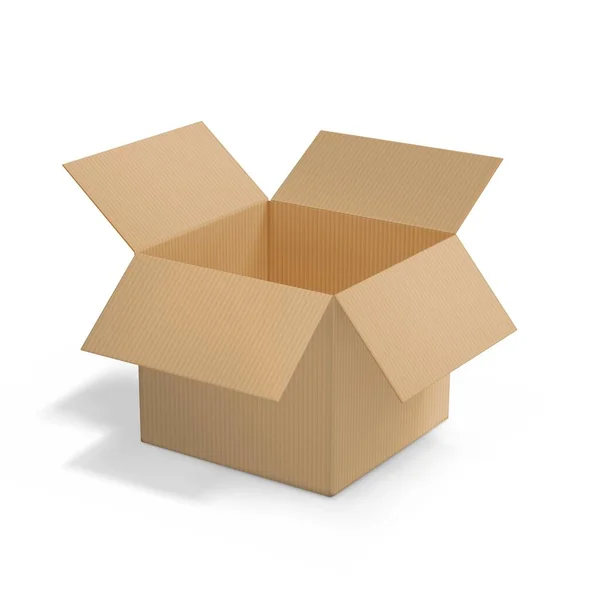 Realistic Cardboard Open Box Side View Transparent Shadow Isolated White — Stockvektor