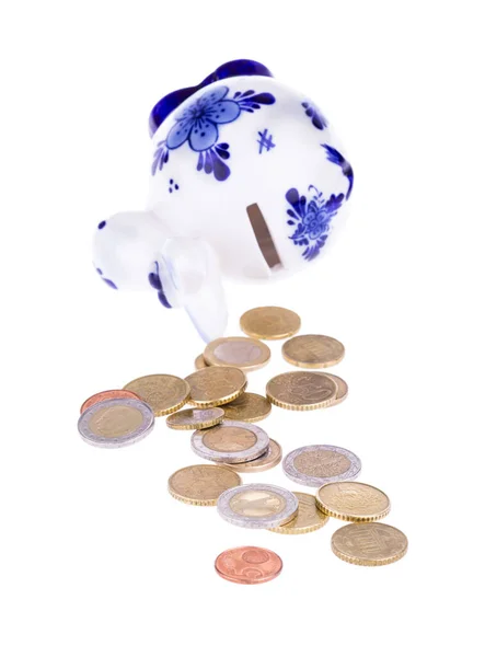 Piggy Bank Vorm Van Een Koe Met Blauwe Ornament Verspreid — Stockfoto