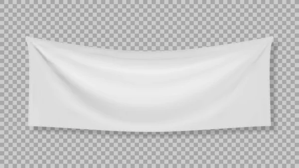 Білий Текстильний Банер Складками Ізольований Білому Тлі Порожній Висячий Шаблон — стоковий вектор