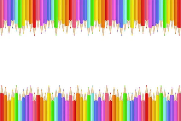 Colorful Realistic Pencils Border Rainbow Colored Crayons Line Graphic Design — Stock Vector