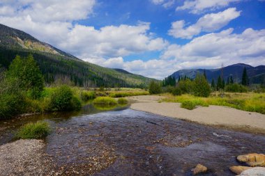 Rocky Dağı Ulusal Parkı 'ndaki Colorado nehrinin akarsularının yanında.