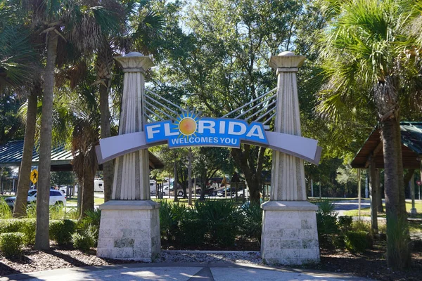 Florida Welcomes You Sign Official Florida Welcome Center South — 图库照片