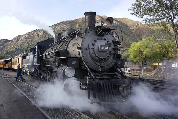 Durango, Colorado, ΗΠΑ 30 Σεπτεμβρίου 2021: Durango και Silverton Στενό Gauge Railroad στην αποθήκη του τρένου Durango — Φωτογραφία Αρχείου