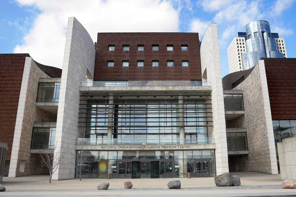 Front of the National Underground Railroad Freedom museum in Cincinnati, OH