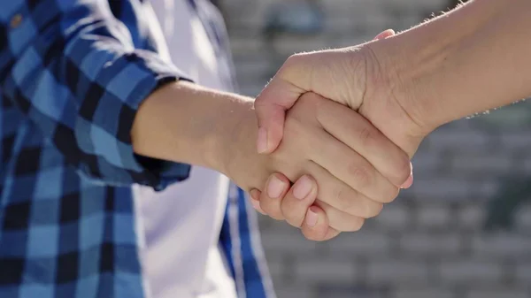 Shake hands with each other, business people at a meeting, successful people shaking hands, teamwork, professional person making a deal, successful working entrepreneur, agreement executor — Stock Photo, Image