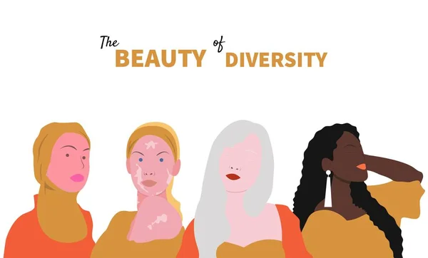 다양성의 아름다움 외모가 일단의 소녀들 — 스톡 벡터