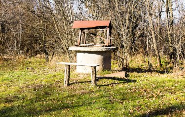 Kuyu terk edilmiş bir Ukrayna caddesinde duruyor.