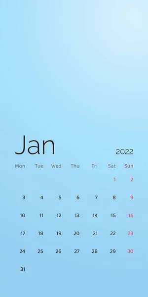 2022年1月 日历规划师设定了从周一开始的模版公司设计周 — 图库矢量图片