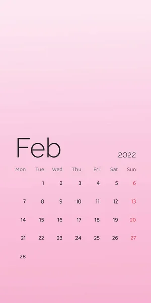 Février 2022 Planificateur Calendrier Pour Modèle Semaine Conception Entreprise Commencer — Image vectorielle