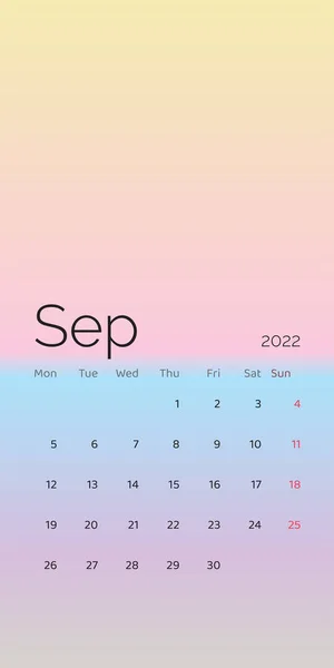 2022年9月 日历规划师设定了从周一开始的模版公司设计周 — 图库矢量图片