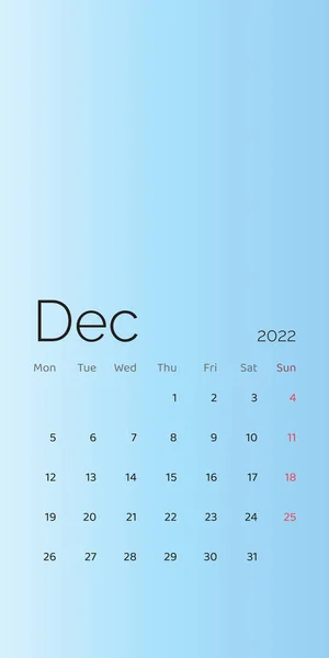 Décembre 2022 Planificateur Calendrier Pour Modèle Semaine Conception Entreprise Commencer — Image vectorielle