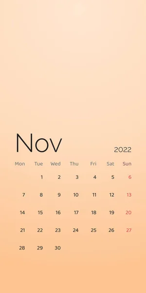 2022年11月 日历规划师设定了从周一开始的模版公司设计周 — 图库矢量图片