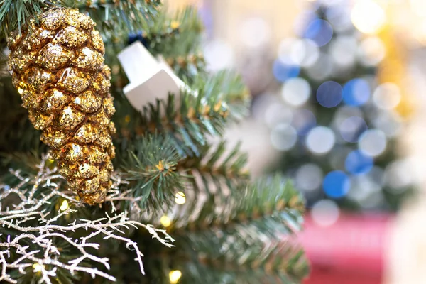 Fundo Natal Uma Árvore Natal Decorada Com Brinquedos Natal Férias — Fotografia de Stock