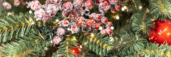 Fundo Natal Uma Árvore Natal Decorada Com Brinquedos Natal Férias — Fotografia de Stock