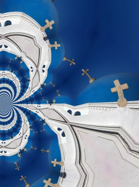 蓝色圆顶麦克诺斯岛，希腊东正教 — 图库照片