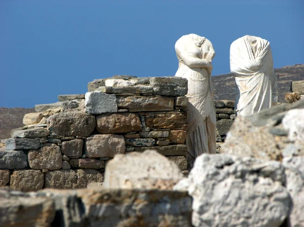 Kamienne figury w delos, Grecja — Zdjęcie stockowe