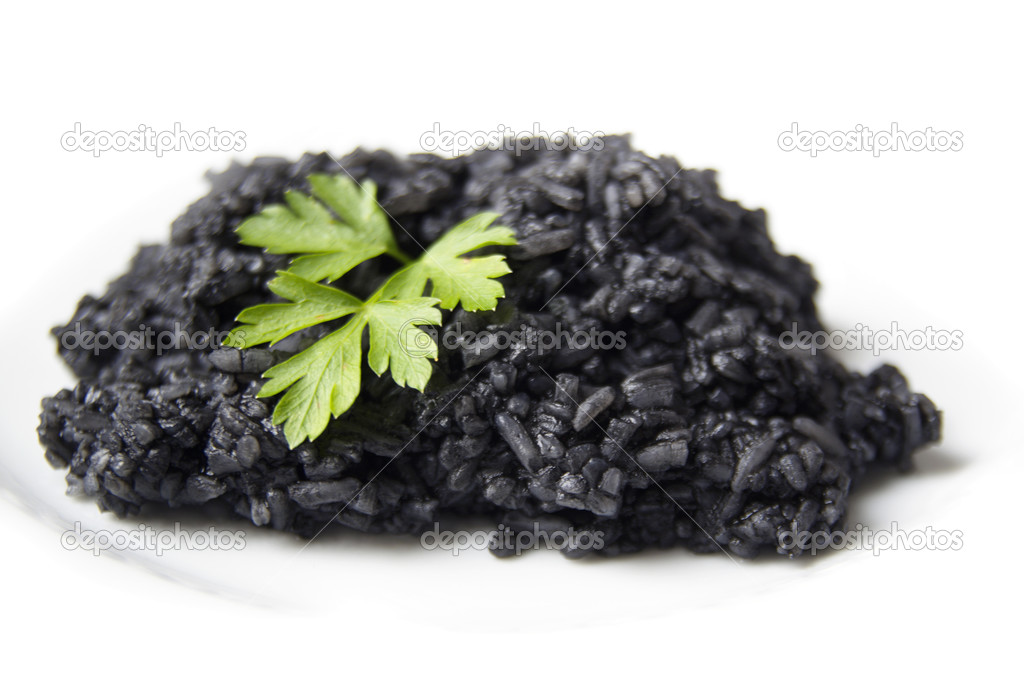 Black Boiled Rice Isolated On The White Background