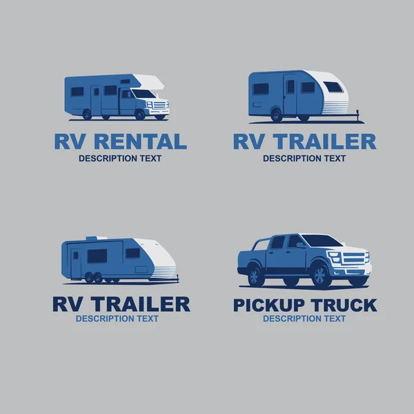 Ensemble Monochrome Camping Car Van Logo Voiture Véhicules Récréatifs Éléments — Image vectorielle