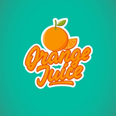 Portakal suyu logosu, rozet, etiket. Vektör illüstrasyonu