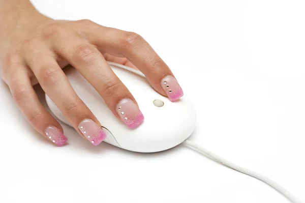 Ratón de ordenador y mano femenina —  Fotos de Stock
