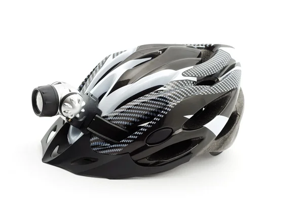 Lámpara de cabeza casco bicicleta — Foto de Stock