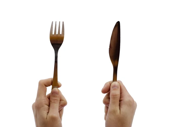 Knife and fork in hands — Stock Photo, Image