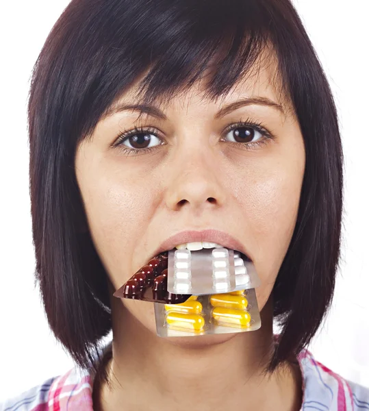 Medicines in the mouth — Stock Photo, Image