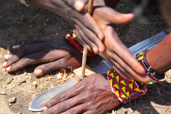 Masai Make Fire — Stock Photo, Image