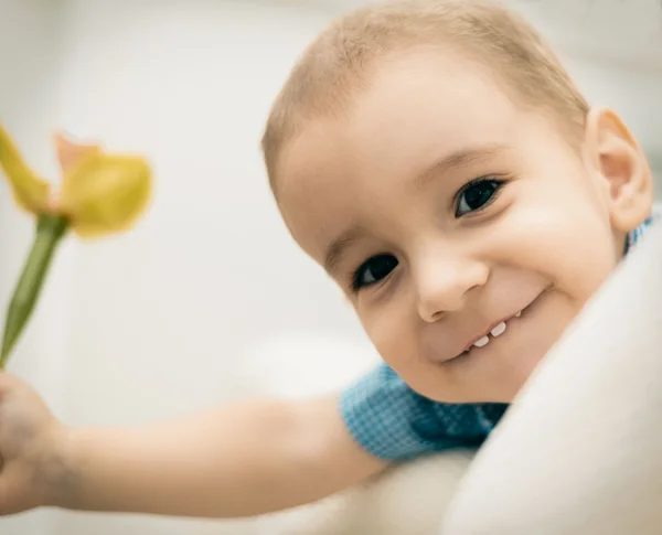 Menino com uma flor — Fotografia de Stock