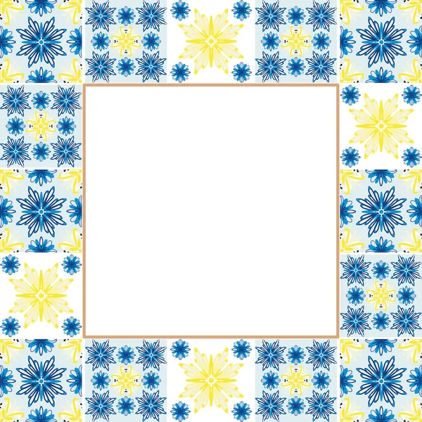 Azulejo carreaux de style portugais de couleur bleue et jaune — Image vectorielle