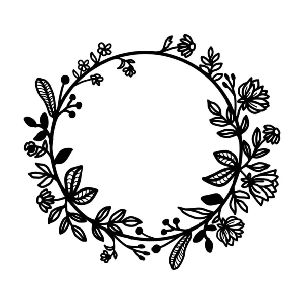 Corona floral con hojas para boda invitan o fondo de la tarjeta Hermosa corona. Elegante marco floral, vector aislado sobre fondo blanco — Archivo Imágenes Vectoriales