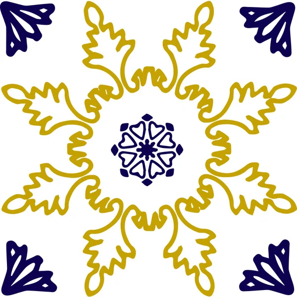 Motif carreaux bleu et jaune portugais Azulejos vecteur, carreaux de design d'intérieur de mode. Fond textile ornemental — Image vectorielle