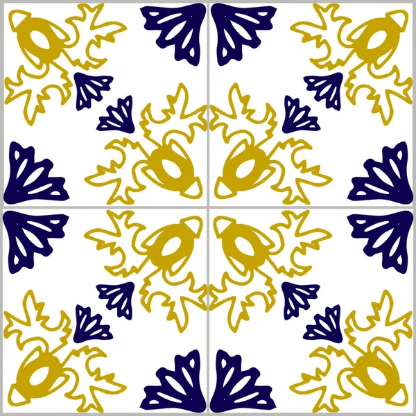 Motif carreaux bleu et jaune portugais Azulejos vecteur, carreaux de design d'intérieur de mode. Fond textile ornemental — Image vectorielle