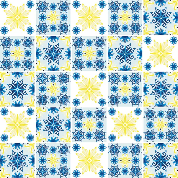 Azulejo carreaux de style portugais de couleur bleue et jaune — Image vectorielle