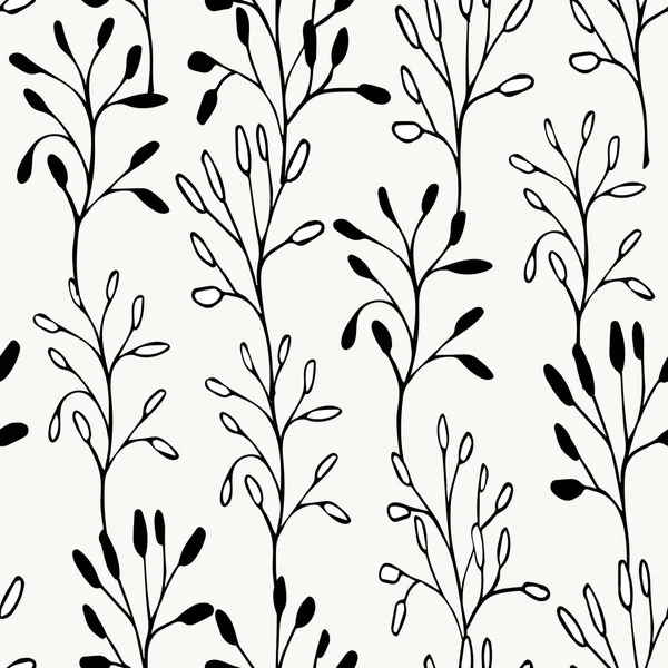 Hojas patrón floral sin costuras, elementos dibujados a mano para el diseño textil, papel pintado y artesanía — Vector de stock