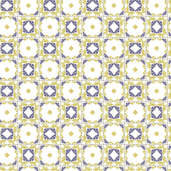 Azuleyo nahtlose Muster gelb und blau ornament.Portugal geometrische Keramik. — Stockvektor