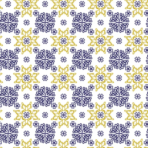 Azuleyo motif sans couture jaune et bleu ornement.Portugal céramique géométrique. — Image vectorielle