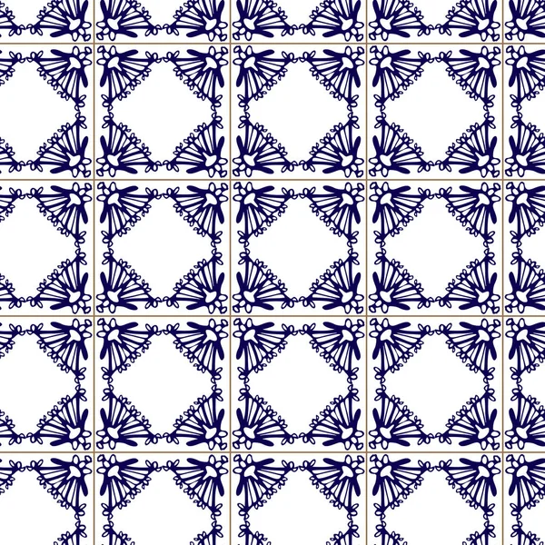 Azuleyo nahtlose Muster gelb und blau ornament.Portugal geometrische Keramik. — Stockvektor