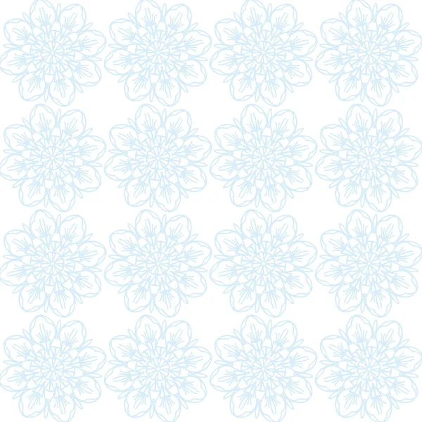 Astratto modello blu fiocco di neve senza soluzione di continuità con ornamento mandala — Vettoriale Stock