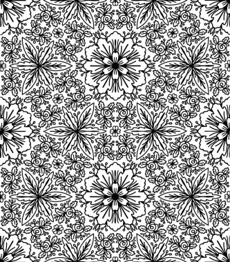 Kusursuz desen. El yapımı, etnik, çiçekli, retro, karalama, vektör, tasarım elementi. Boyama kitabı için desen