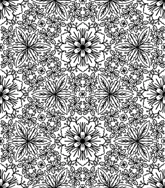 Kusursuz desen. El yapımı, etnik, çiçekli, retro, karalama, vektör, tasarım elementi. Boyama kitabı için desen
