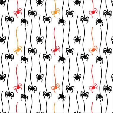 Spider with spider web web seamless pattern with hand drawn elements