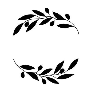 Olive wreath. Vector design elements in rustic style. Illustration for greeting card, packaging.