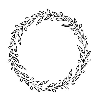 Olive wreath. Vector design elements in rustic style. Illustration for greeting card, packaging.