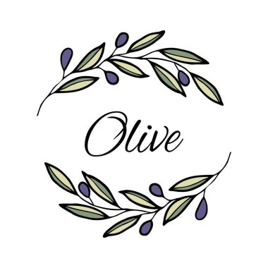 Olive wreath. Vector design elements in rustic style. Illustration for greeting card, packaging.