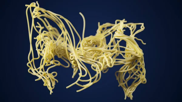 意大利面在运动 面条在空气中飘扬 3D插图 适用于食品 面条或意大利面主题 — 图库照片