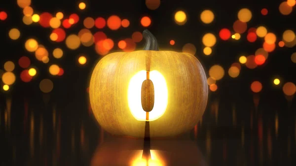 Número Tallado Calabaza Halloween Ilustración Con Efecto Bokeh Sobre Fondo —  Fotos de Stock