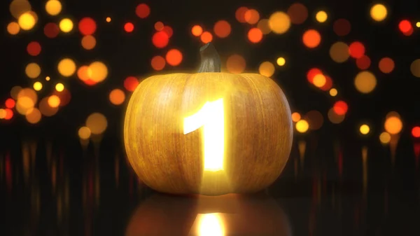 Número Tallado Calabaza Halloween Ilustración Con Efecto Bokeh Sobre Fondo —  Fotos de Stock